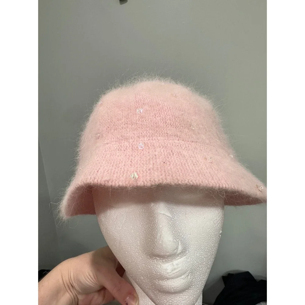 Limited Too Kids Pink fuzzy Beaded Bucket Hat Girls Large bratz Y2K 2000's‎